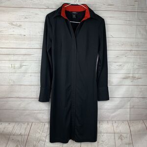 EXPRESS Shirt Dress Womens 3/4 Black Solid Long sleeve exposed red interior